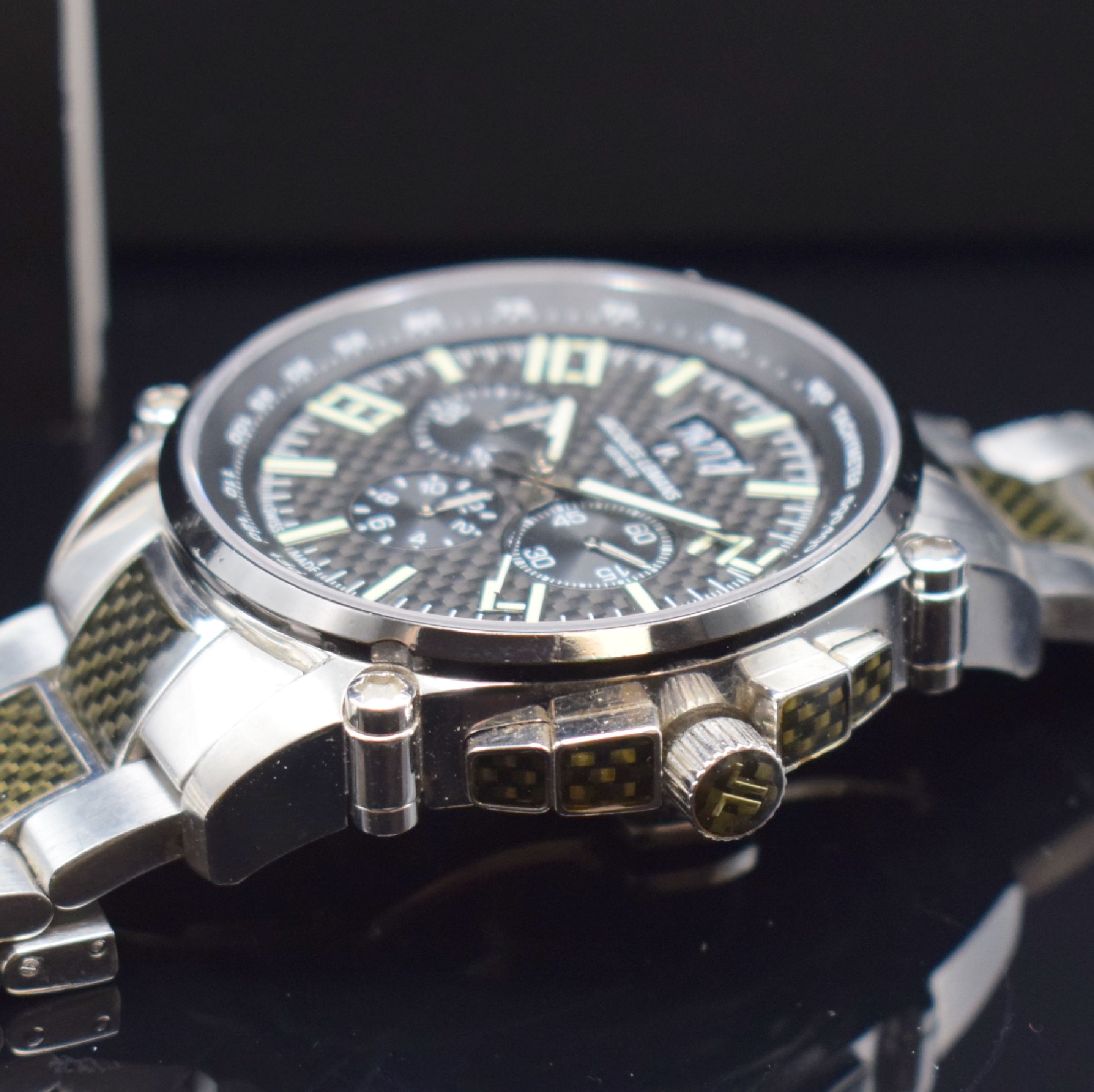 Detail c: JACQUES LEMANS auf 400 Stück limitierte Herrenarmbanduhr Chrono Carbon Referenz G-209, Automatik, Edelstahlgeh. inkl. Gliederband m. dopp. ...