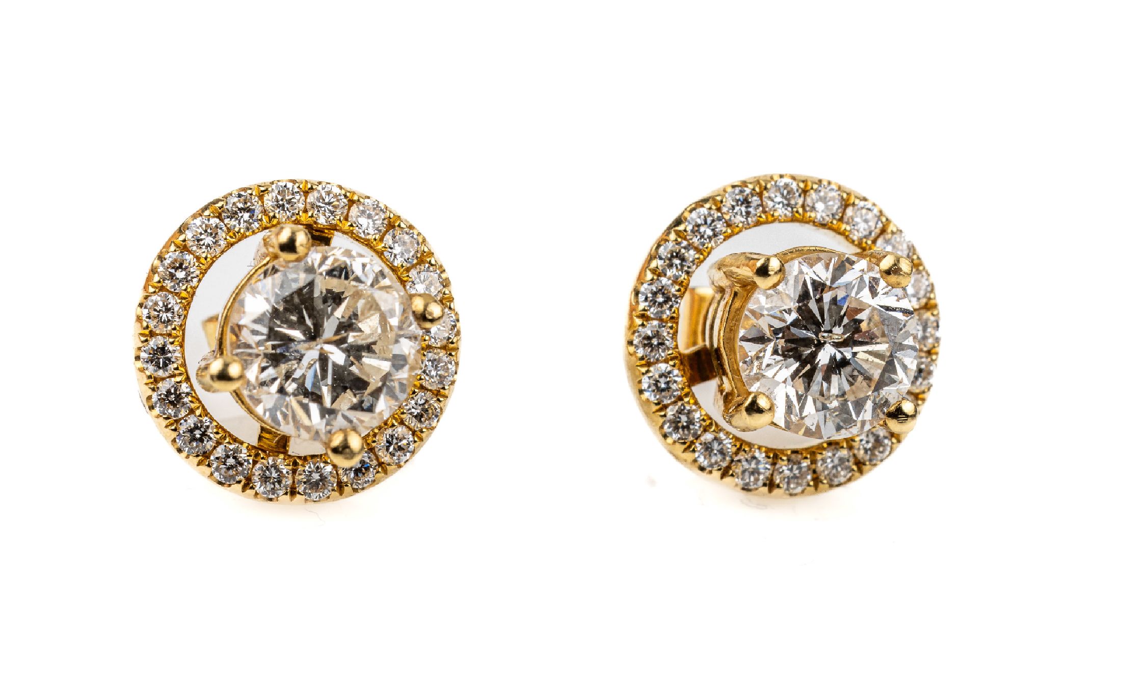Paar 18 kt Gold Brillant-Ohrstecker, GG 750/000, 2 Brillanten zus. ca. 2.00 ct Weiß/p,abnehmbarer Kranz mit Brillanten zus. ca. 0.40ct ...