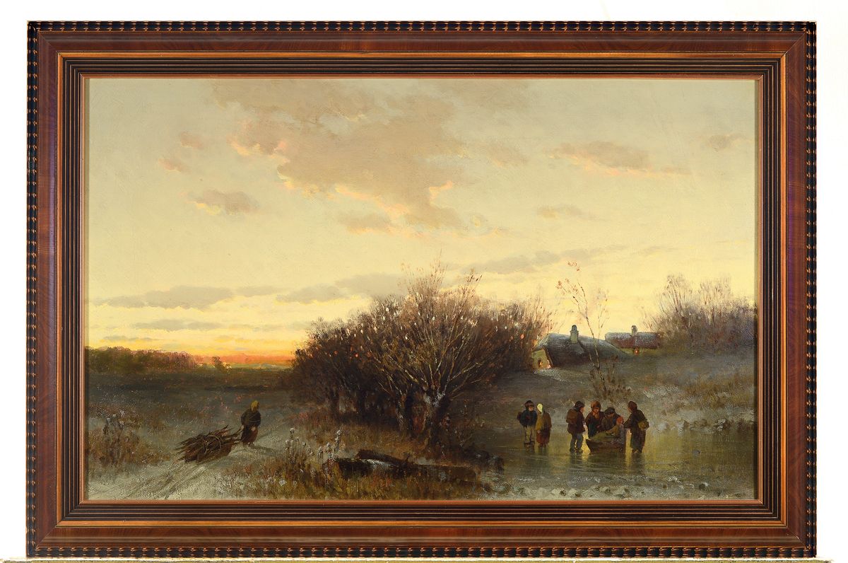 Detail k: Adolf Stademann, 1824 - 1895 München, Unterricht bei Carl August Lebschee und Moritz Eduard Lotze, hier: um 1860, abendliches Eisvergnügen in ...
