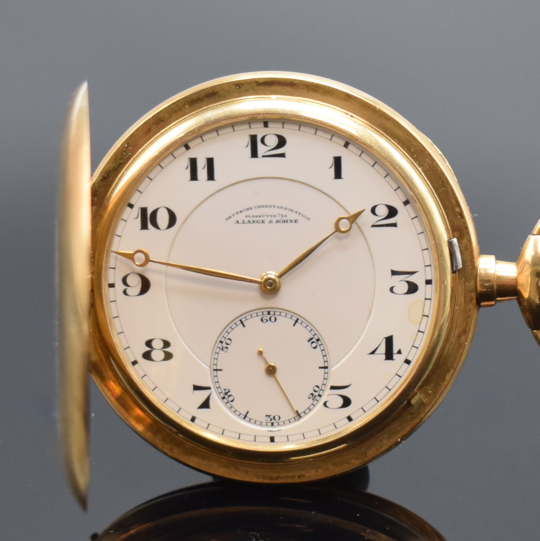 Detail a: A. LANGE & SÖHNE / DUF Savonette Herrentaschenuhr in RG 585/000, Deutschland um 1925, glattes Lucia 3-Deckel Goldgeh. angel., Sprungdeckel m. ...