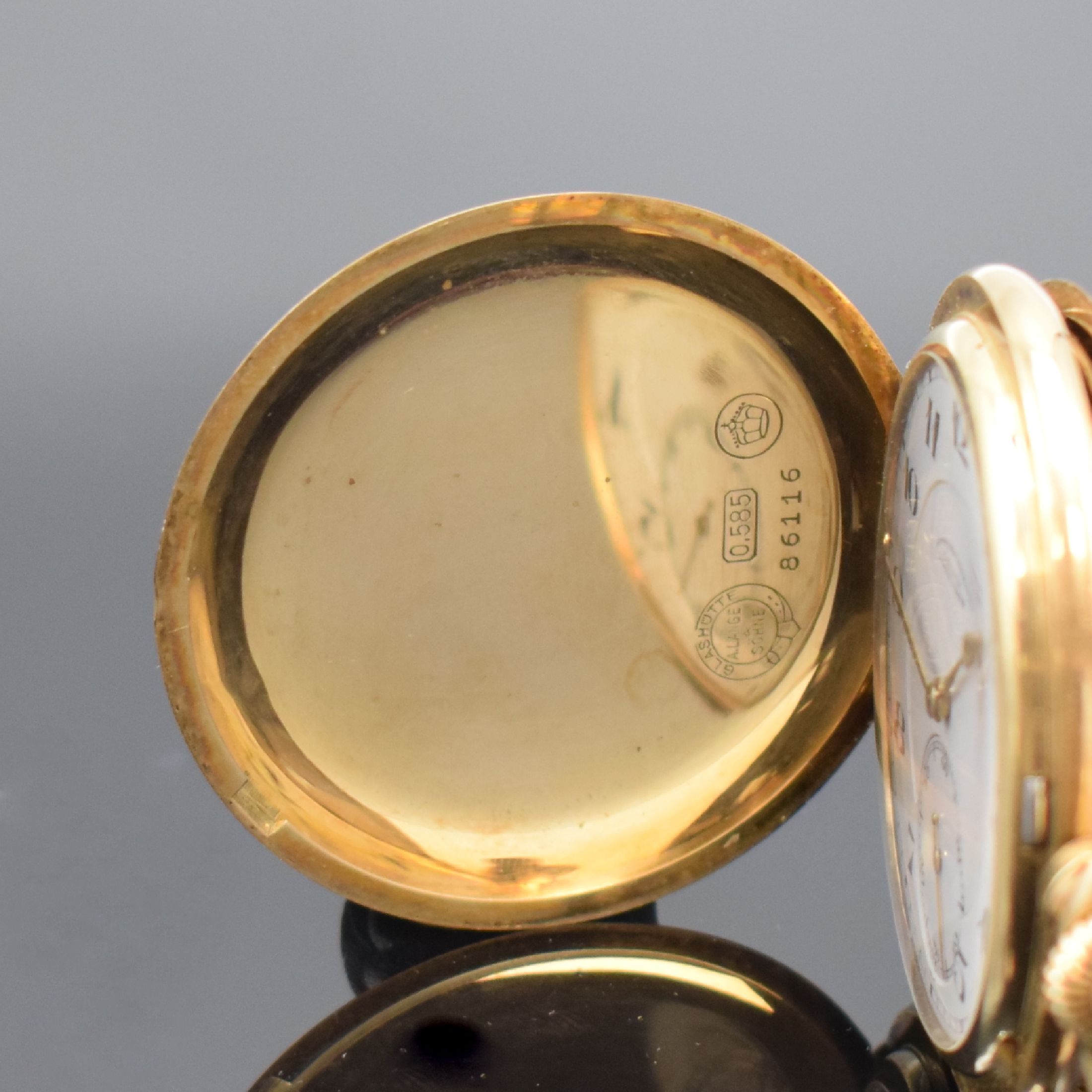 Detail b: A. LANGE & SÖHNE / DUF Savonette Herrentaschenuhr in RG 585/000, Deutschland um 1925, glattes Lucia 3-Deckel Goldgeh. angel., Sprungdeckel m. ...
