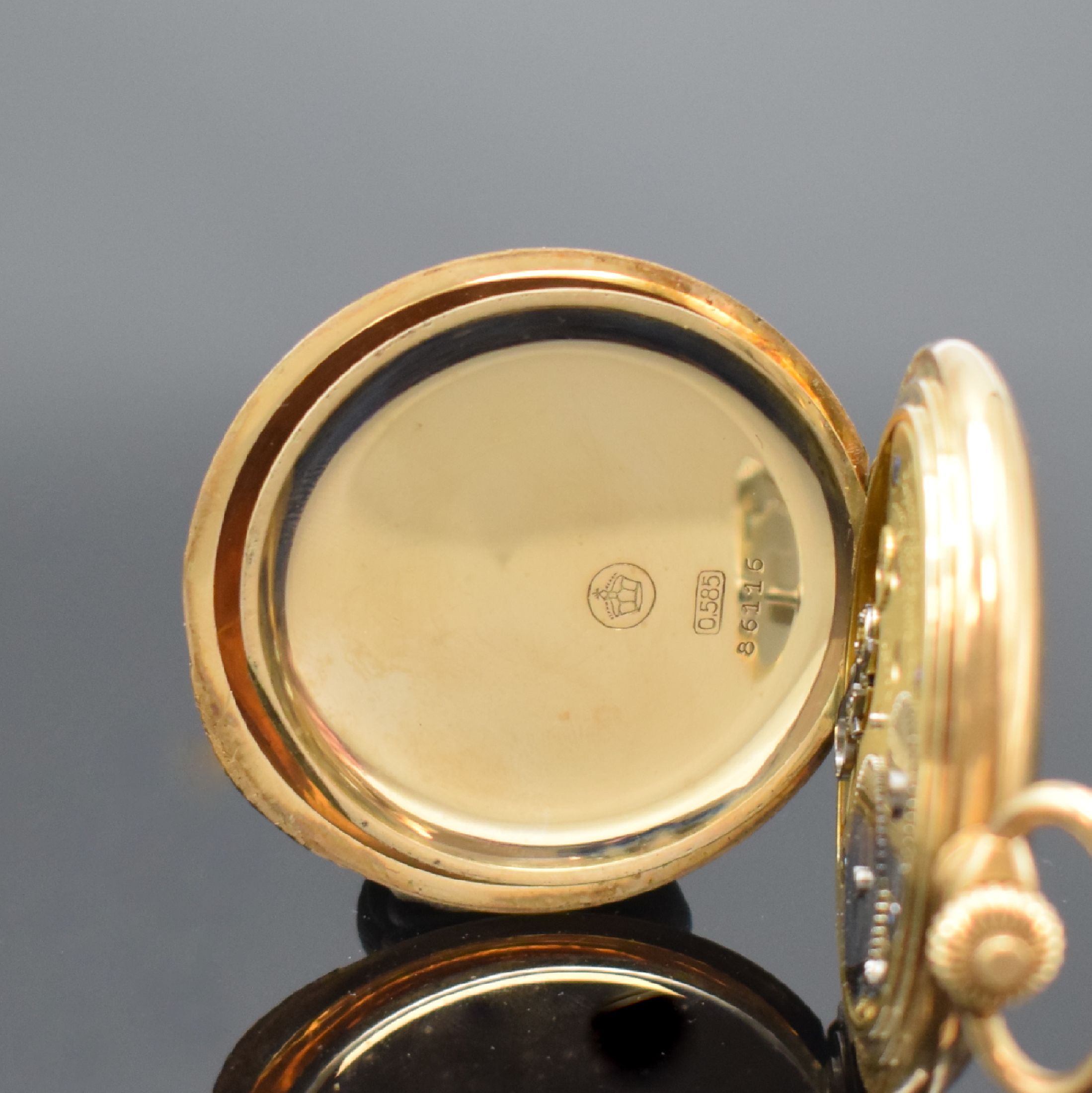 Detail g: A. LANGE & SÖHNE / DUF Savonette Herrentaschenuhr in RG 585/000, Deutschland um 1925, glattes Lucia 3-Deckel Goldgeh. angel., Sprungdeckel m. ...