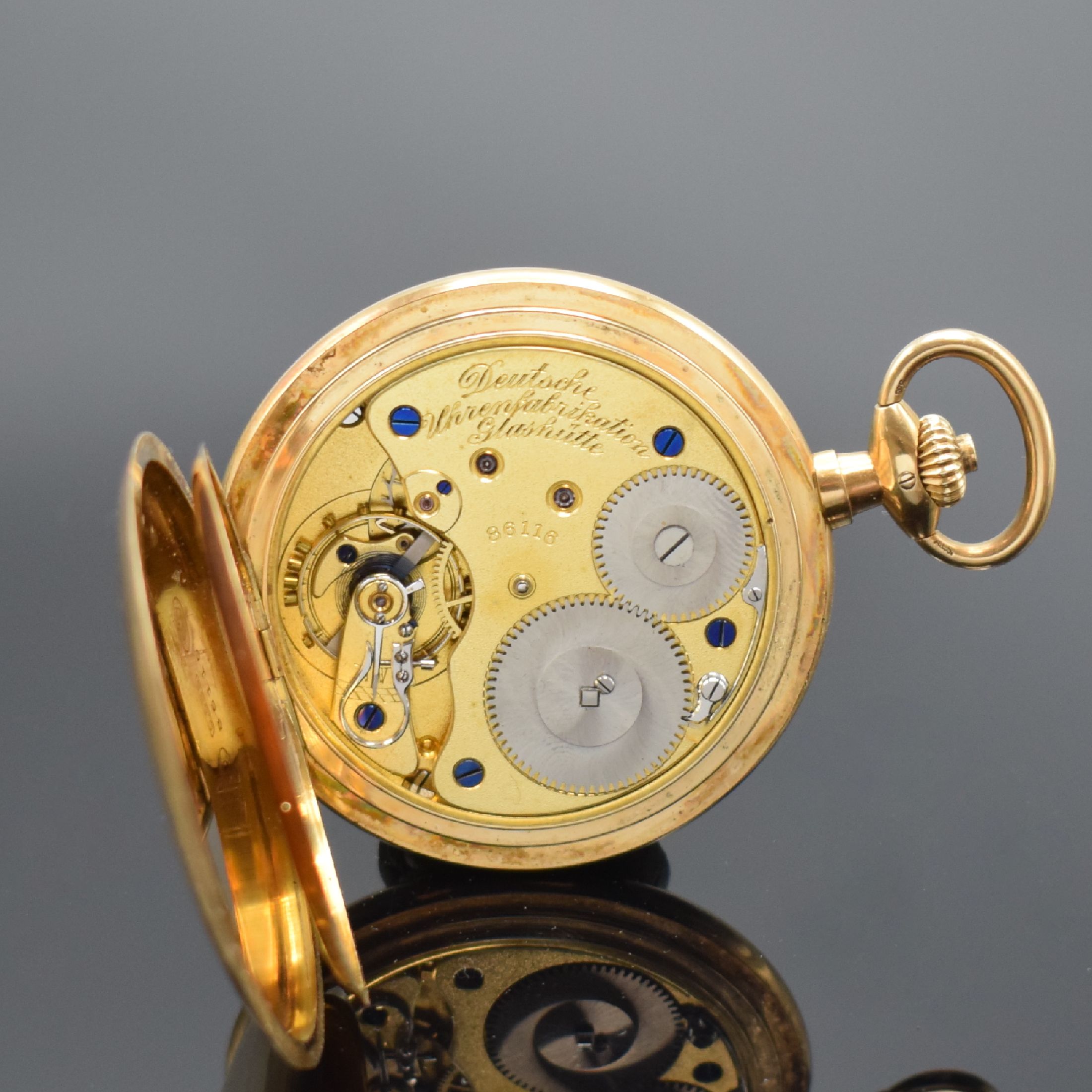 Detail h: A. LANGE & SÖHNE / DUF Savonette Herrentaschenuhr in RG 585/000, Deutschland um 1925, glattes Lucia 3-Deckel Goldgeh. angel., Sprungdeckel m. ...