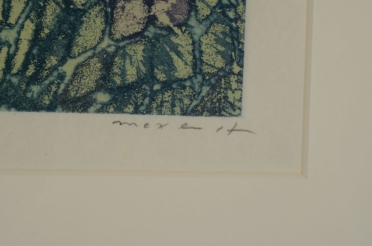 Detail a: Max Ernst, 1891-1976, Farbradierung auf weißem Japanpapier, handsigniert u. nummeriert 9/45, aus dem Jahre 1967, Druck der Radierung im Atelier G. ...