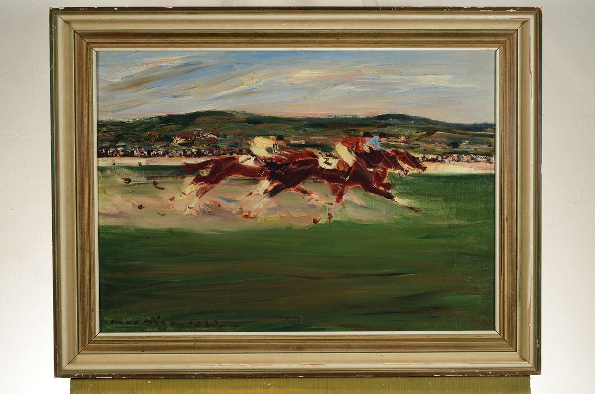 Detail k: Otto Dill, 1884 Neustadt - 1957 Bad Dürkheim, Pferderennen, augenblickhafte Wiedergabe des Tempos, unterstützt durch die bunten Farbflecken der ...