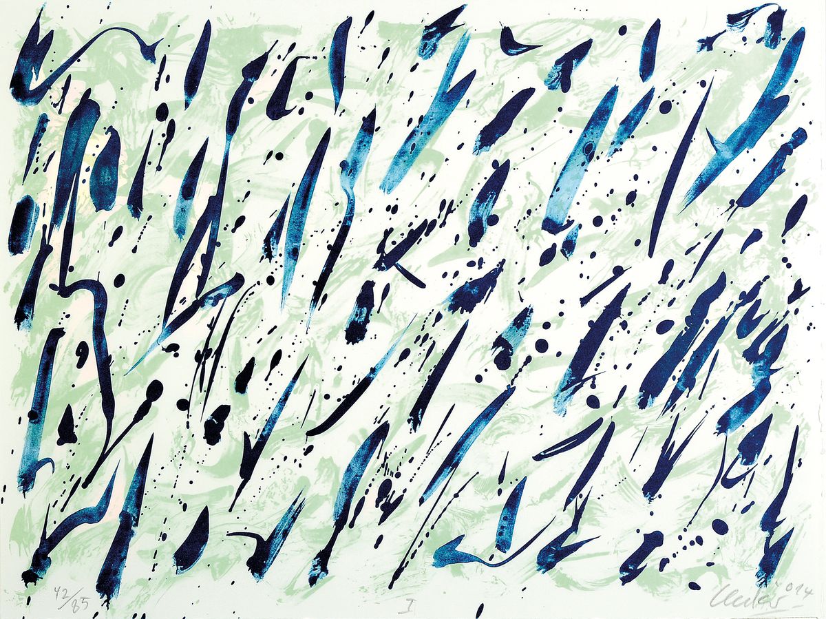 Günther Uecker, geb. 1930, Farblithografie auf 250g Velin BFK Rives blanc, handsign., num. 42/85, Blattgr. 45x60 cm, Rahmengr. 62x82 cm