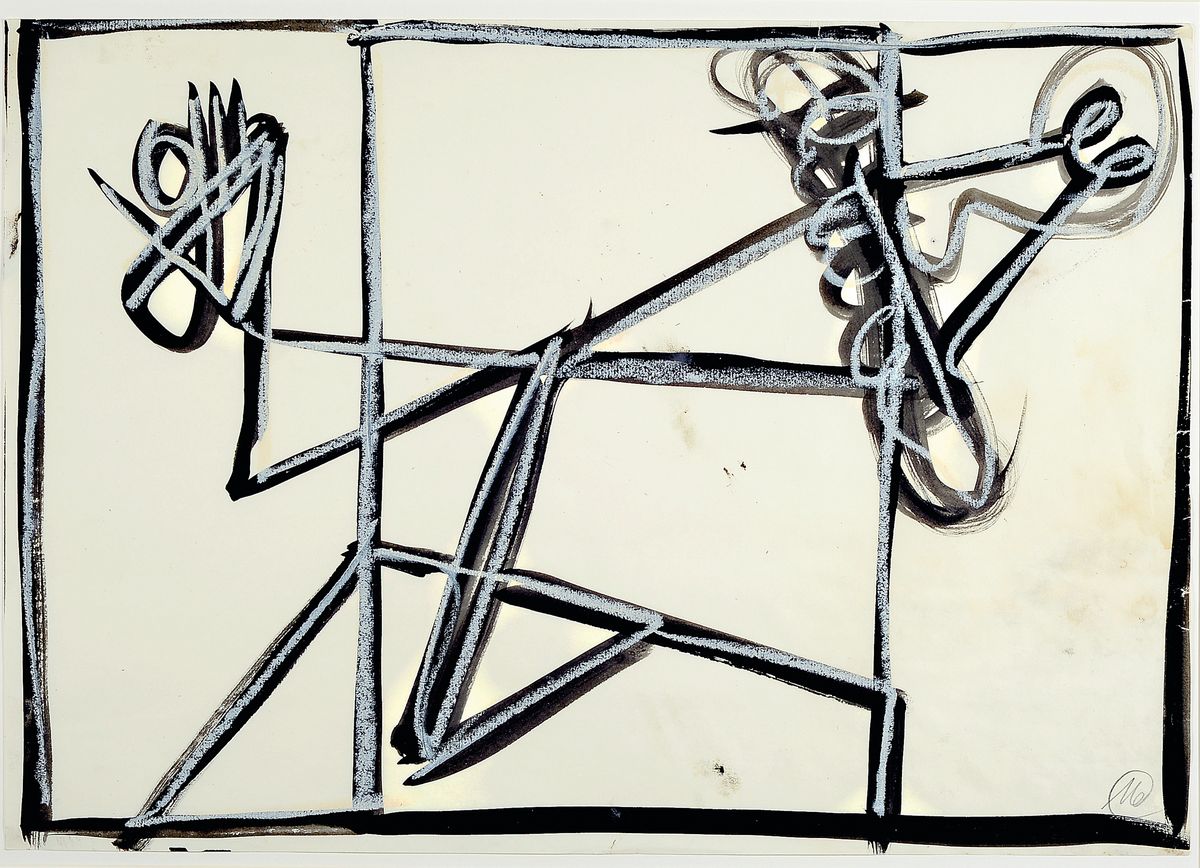 Markus Lüpertz, geb. 1941, Tusche und Gouache auf geripptem Büttenpapier, re. unten monogrammiert, die Entstehungszeit ist Ende der 1970er Jahre, ...