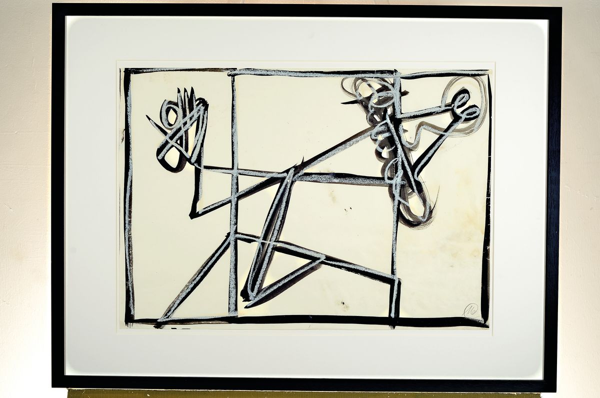 Detail k: Markus Lüpertz, geb. 1941, Tusche und Gouache auf geripptem Büttenpapier, re. unten monogrammiert, die Entstehungszeit ist Ende der 1970er Jahre, ...