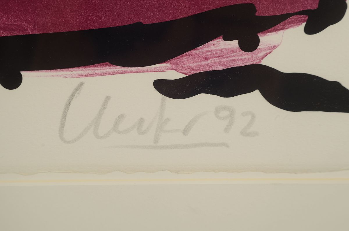 Detail a: Günther Uecker, geb. 1930, Farblithografie auf dickem Büttenpapier, Titel: "Visionäre Landschaften", handsign., num. 84/90, es stammt ...