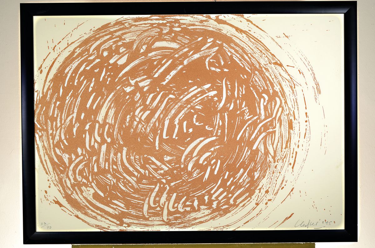 Detail k: Günther Uecker, geb. 1930, Terragraphie (Sanddruck), auf Römerturm Museumskarton Antikweiß 360 g/m. handsign., num. 67/70 aus dem Jahre 2015, ...