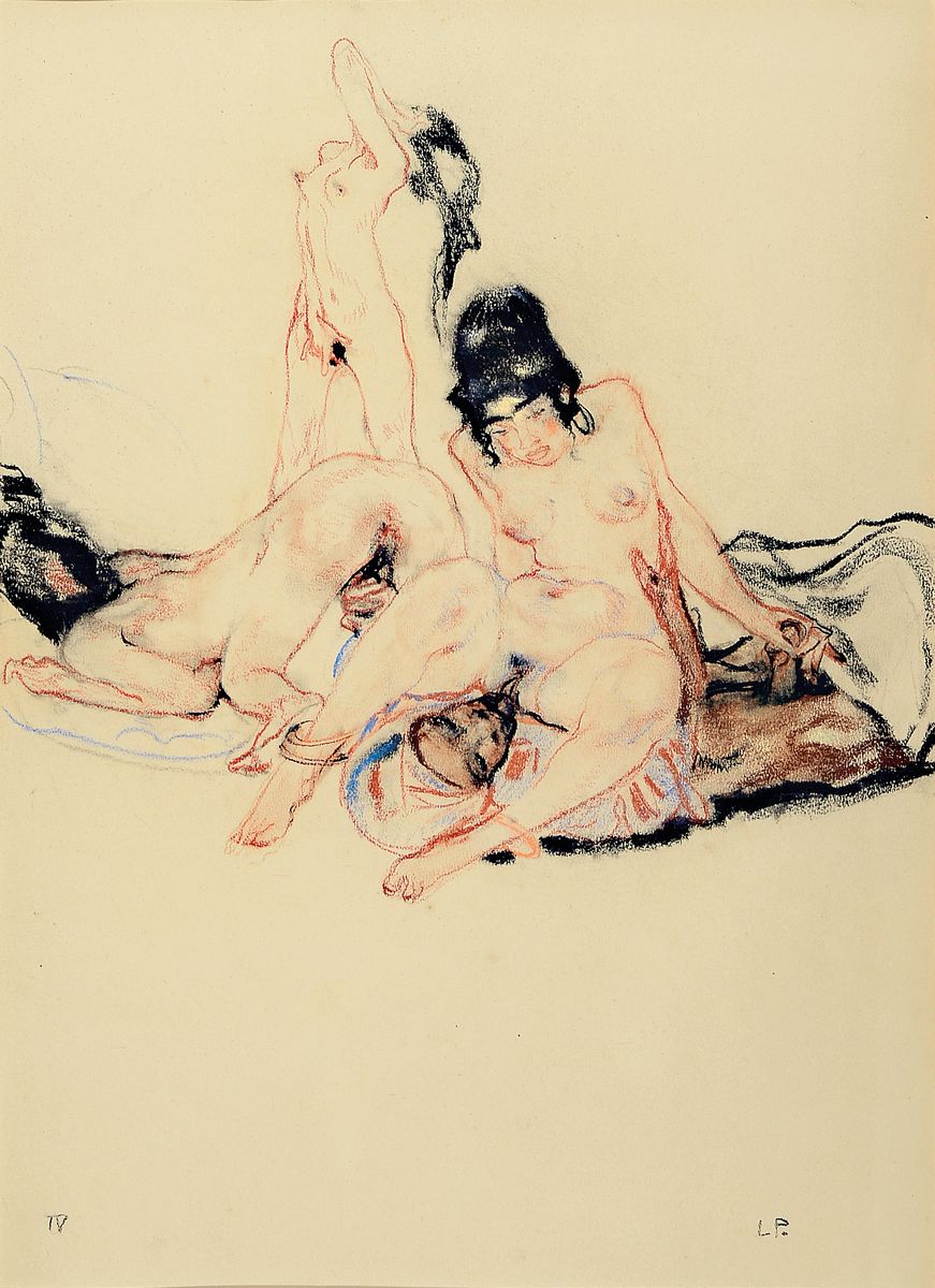 Leo Putz, 1869-1940, monogrammiertes Pastell auf Papier aus einer Folge von 14 Erotik Pastellen, erotische Darstellung, um 1924, handmonogrammiert, ...