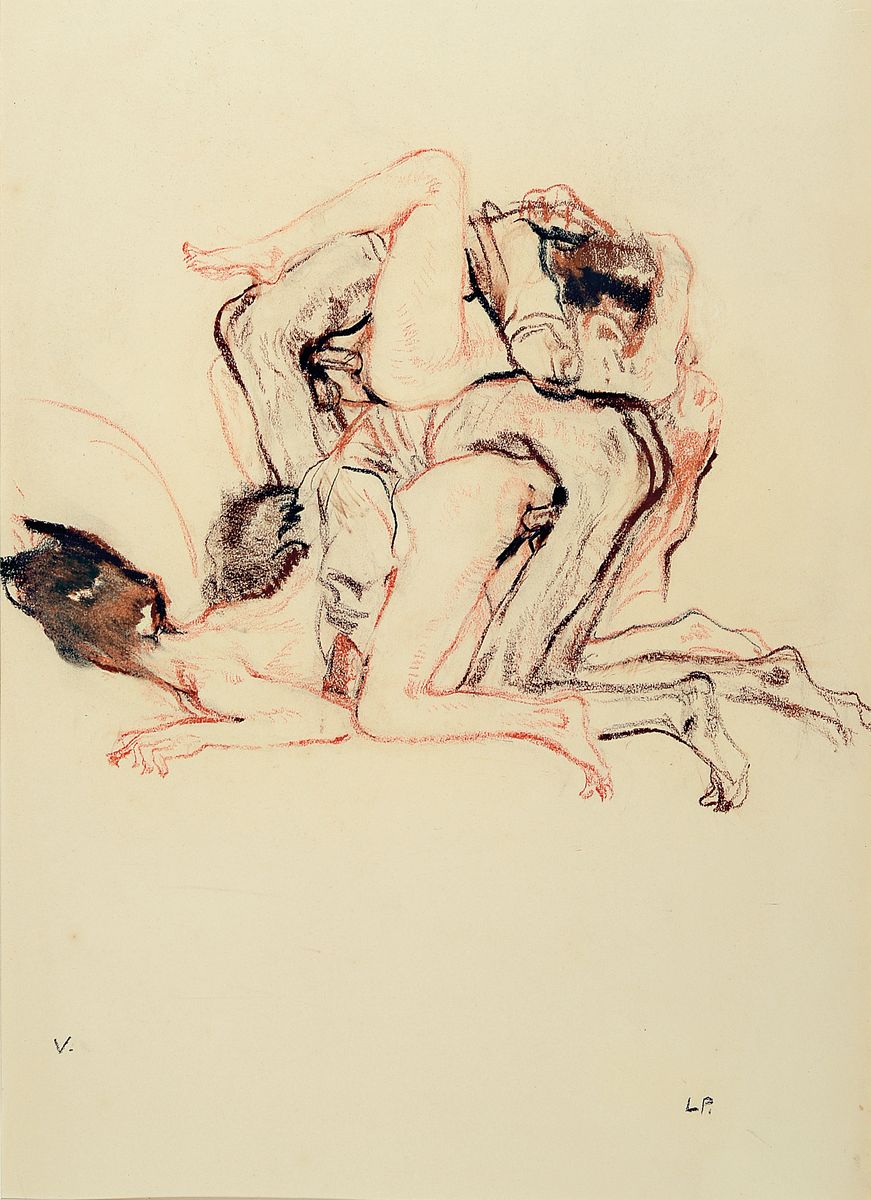 Leo Putz, 1869-1940, monogrammiertes Pastell auf Papier aus einer Folge von 14 Erotik Pastellen, erotische Darstellung, um 1924, handmongrammiert, ...