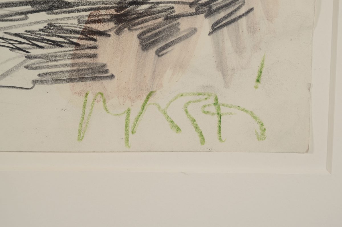 Detail a: Markus Lüpertz, geb. 1941, Aquarell, farbige Kreide, Kohle und Bleistift auf Papier, unten rechts mit grüner Kreide mit "Markus", ...