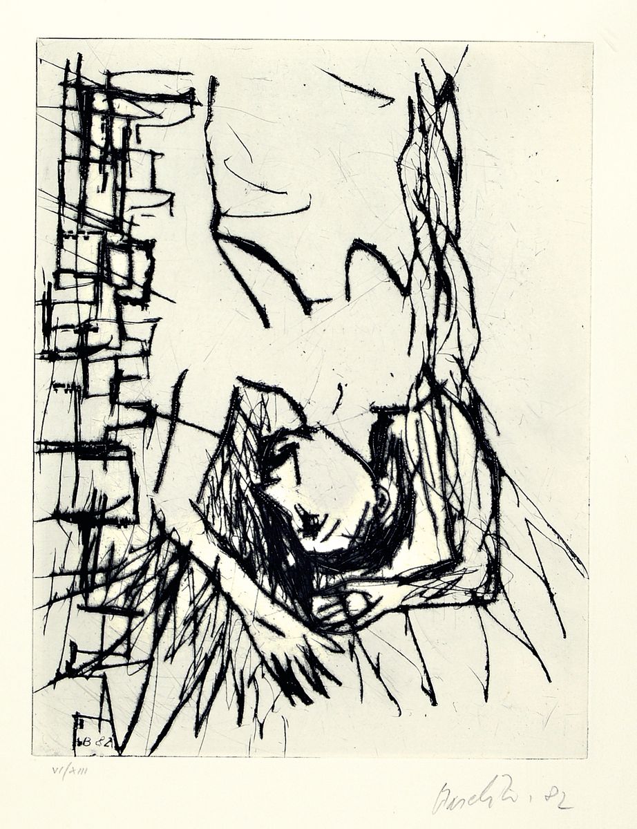 Georg Baselitz, geb. 1938, Radierung, rechts unten handsign., dat. (19)82 und links unten römisch num. 6/13, Blatt ca. 71,5x53,5 cm