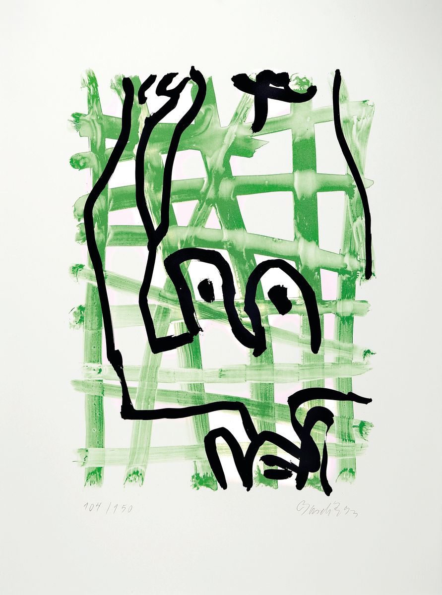 Georg Baselitz, geb. 1938, Farblithografie auf Büttenpapier, handsign., dat. num. 104/150, aus 1993, Blatt ca. 76,5x56 cm, R., ca.86,5x66 cm