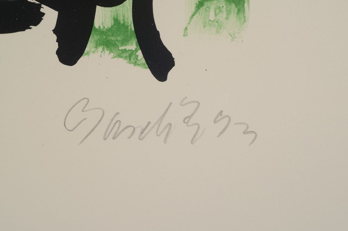 Detail a: Georg Baselitz, geb. 1938, Farblithografie auf Büttenpapier, handsign., dat. num. 104/150, aus 1993, Blatt ca. 76,5x56 cm, R., ca.86,5x66 cm