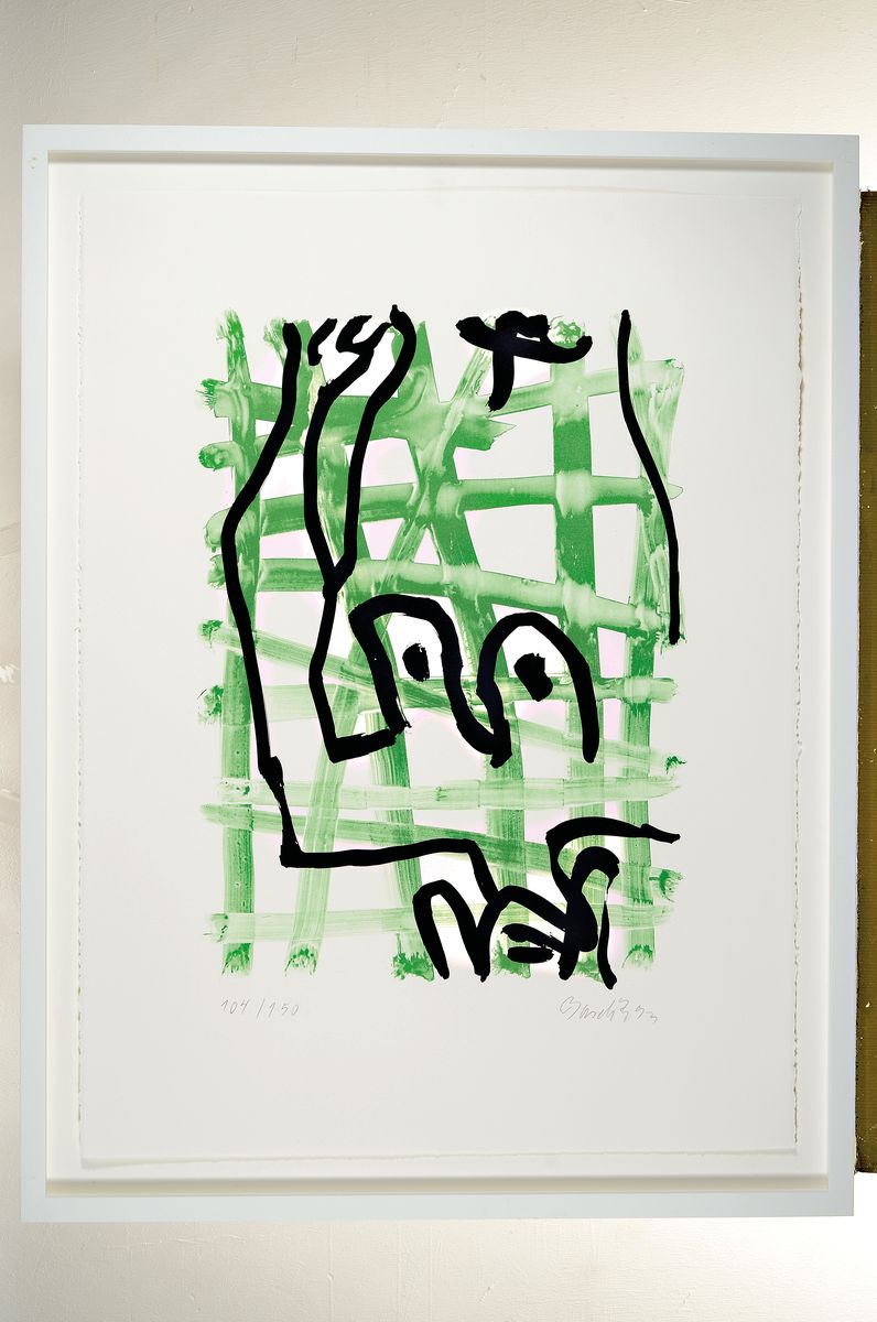 Detail k: Georg Baselitz, geb. 1938, Farblithografie auf Büttenpapier, handsign., dat. num. 104/150, aus 1993, Blatt ca. 76,5x56 cm, R., ca.86,5x66 cm