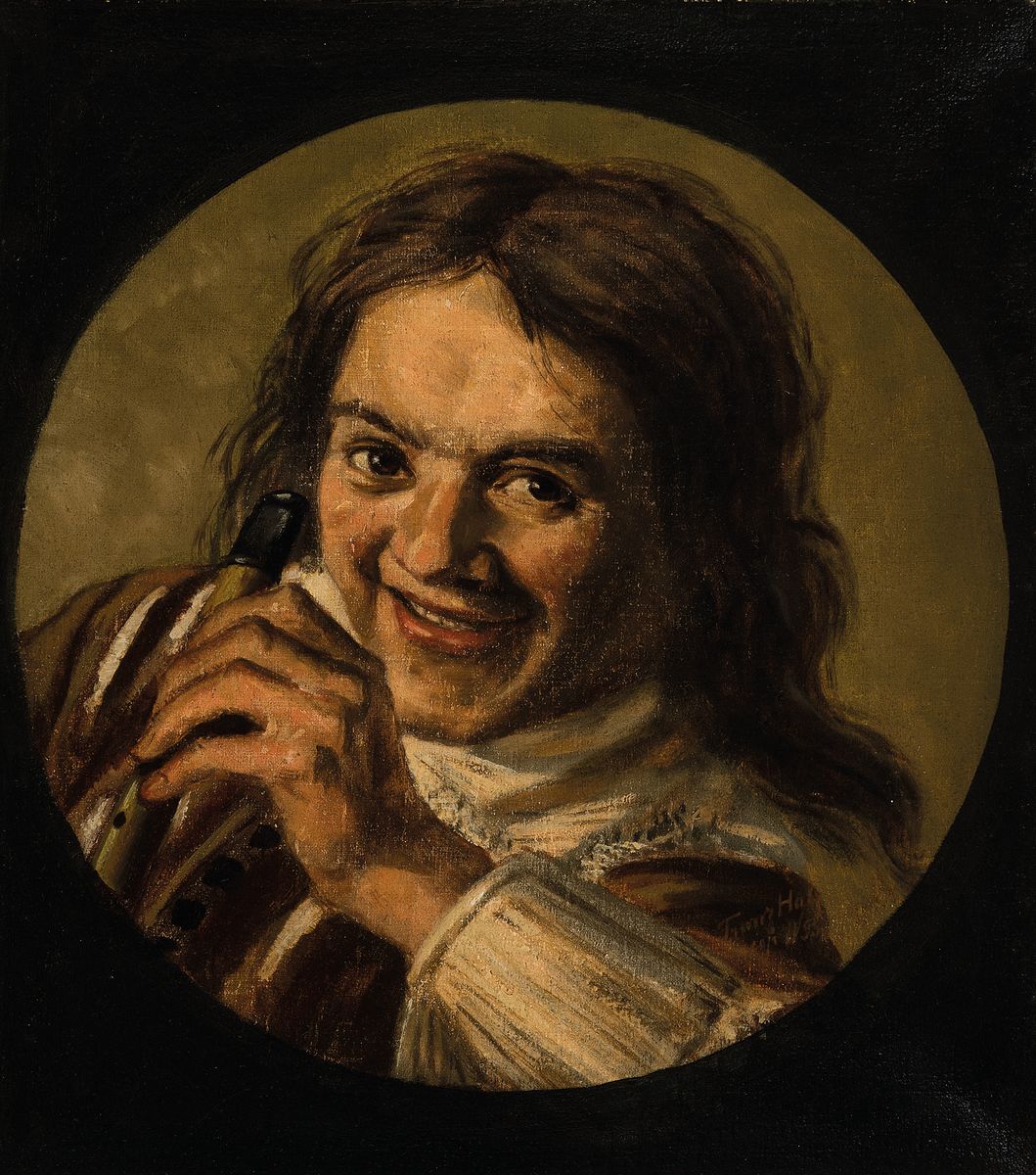 Unbekannter Künstler, deutsch, um 1900, Porträt eines jungen Mannes mit Flöte oder Dudelsack, nach dem Vorbild von Frans Hals Flötenspieler, ...