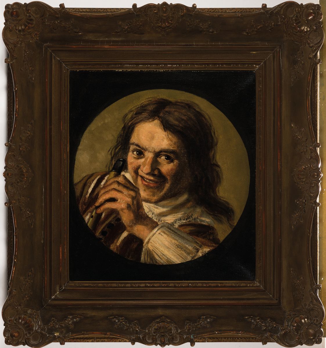 Detail k: Unbekannter Künstler, deutsch, um 1900, Porträt eines jungen Mannes mit Flöte oder Dudelsack, nach dem Vorbild von Frans Hals Flötenspieler, ...