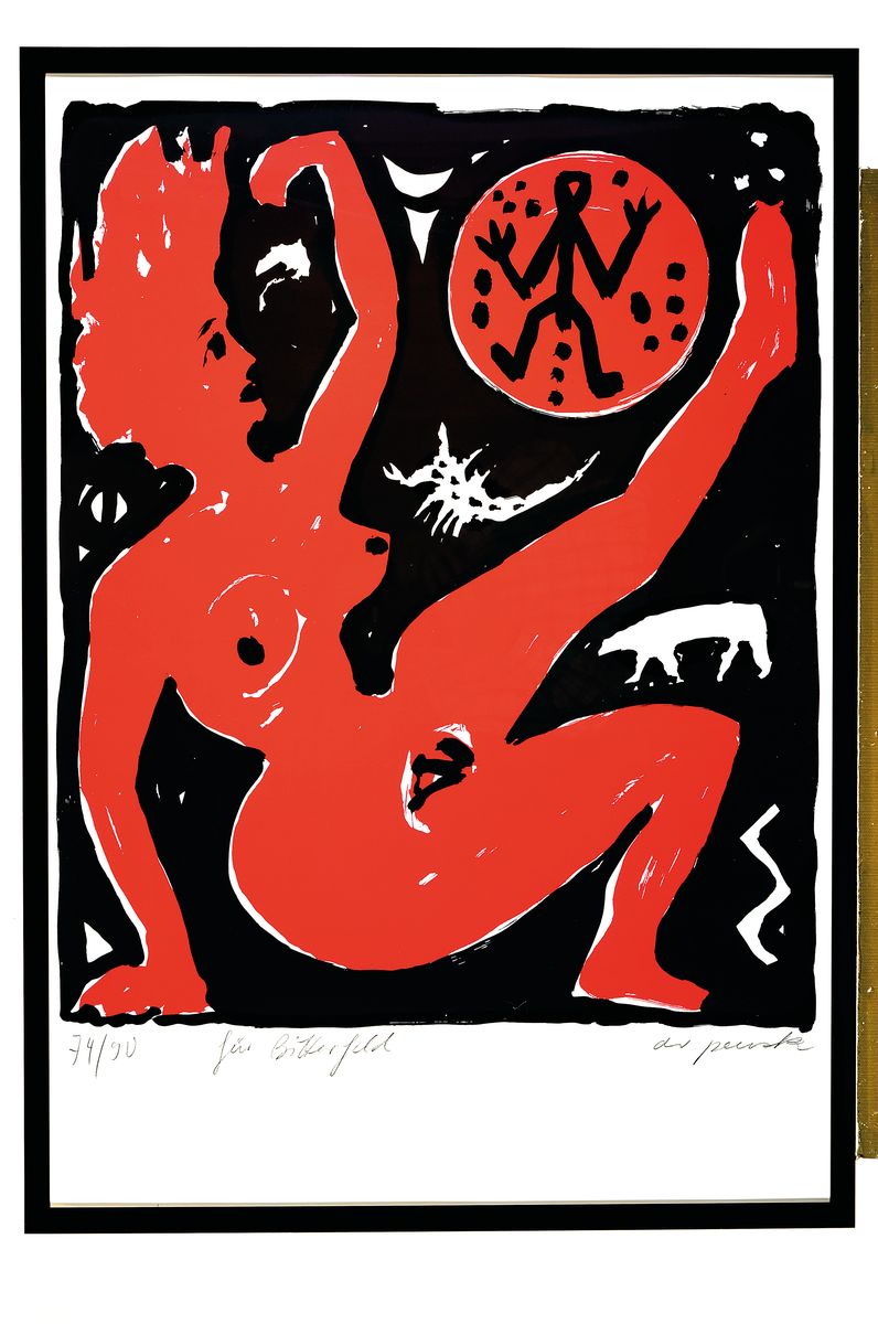 Detail k: A.R. Penck, 1939-2017, Titel: "Für Bitterfeld-Roter Frauenakt", handsign., num., Blatt ca. 89,5x62,3 cm, R. ca. 93x65,5 cm