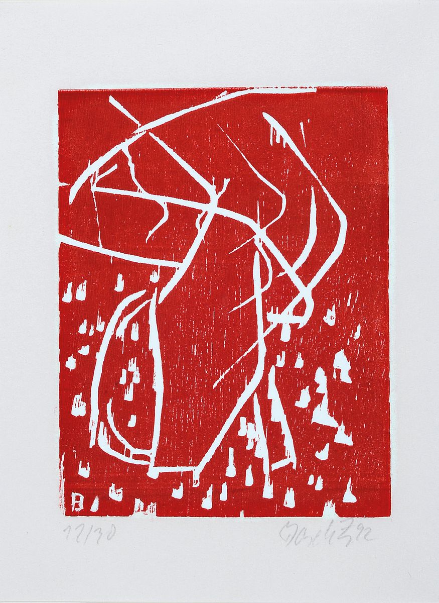 Georg Baselitz, geb. 1938, Farbholzschnitt, handsign., num. 12/30, aus dem Jahre 1992, auf handpresse gedruckt, Blatt ca. 29,5x21,8, R. ca. 53x43 cm
