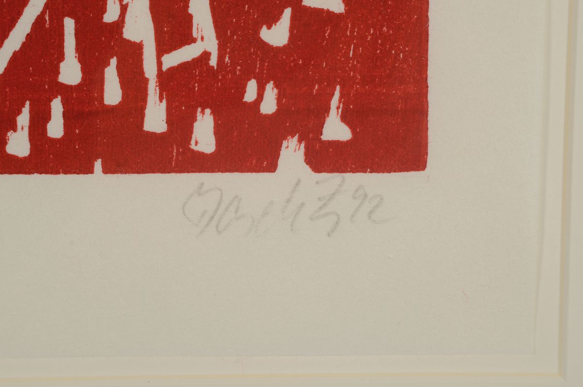 Detail a: Georg Baselitz, geb. 1938, Farbholzschnitt, handsign., num. 12/30, aus dem Jahre 1992, auf handpresse gedruckt, Blatt ca. 29,5x21,8, R. ca. 53x43 cm