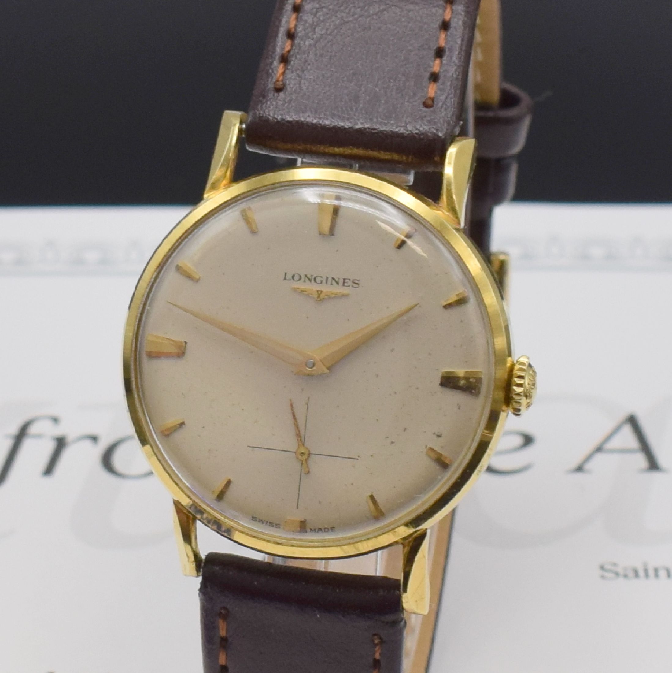 Detail a: LONGINES Kaliber 30 L Herrenarmbanduhr in GG 750/000 Referenz 6983, Schweiz verk. lt. Stammbuchauszug 1963 nach Deutschland, Handaufzug, 2-tlg. Geh., ...