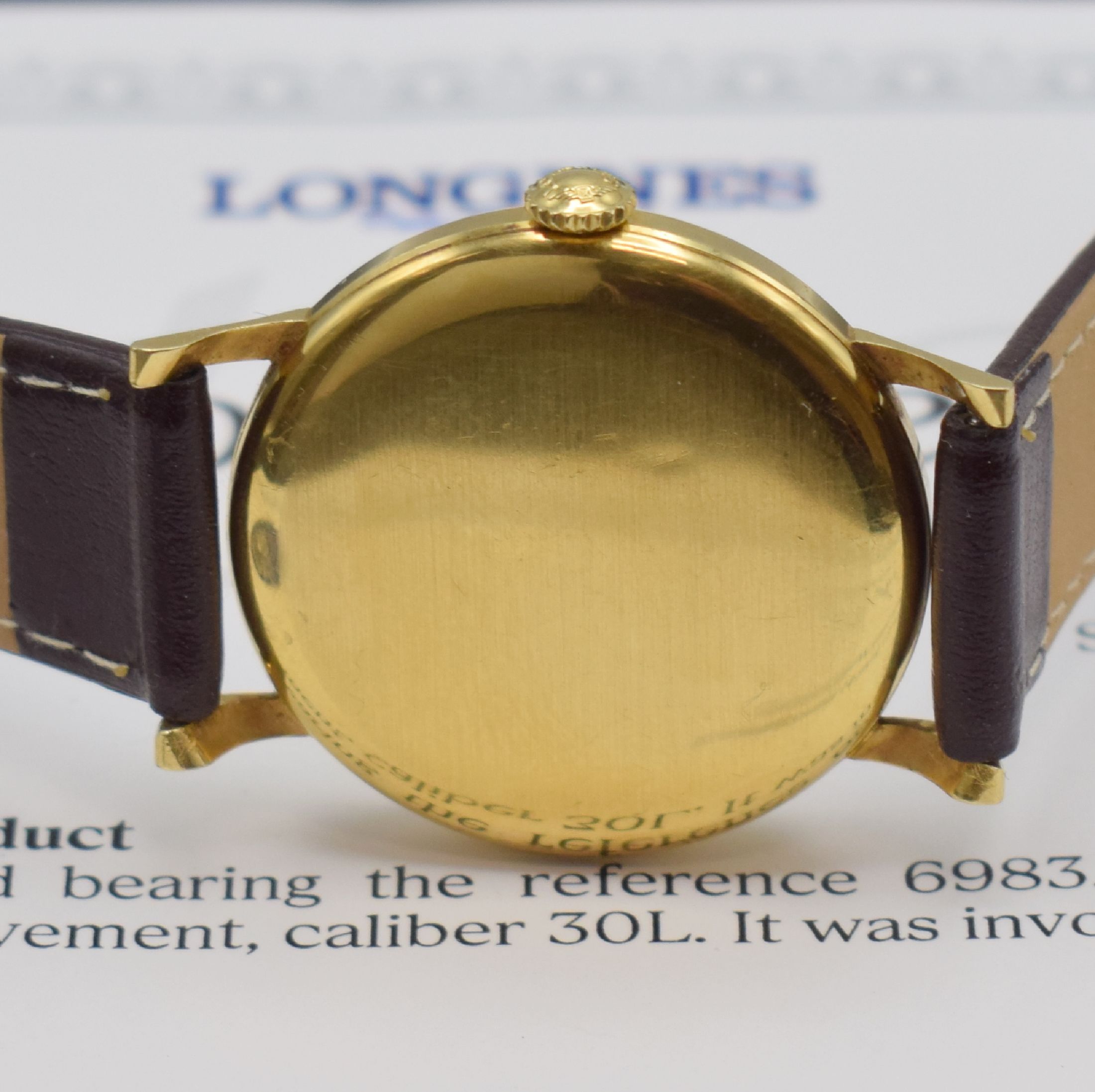 Detail c: LONGINES Kaliber 30 L Herrenarmbanduhr in GG 750/000 Referenz 6983, Schweiz verk. lt. Stammbuchauszug 1963 nach Deutschland, Handaufzug, 2-tlg. Geh., ...
