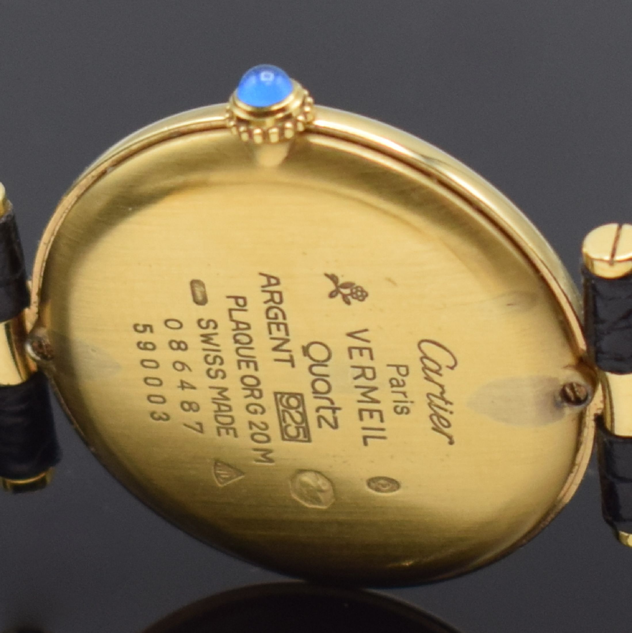 Detail f: CARTIER Paris Vermeil Damenarmbanduhr Referenz 59003 mit original Box und Zertifikat, Schweiz um 1993, quarz, verg. Silbergehäuse, Boden 2-fach ...