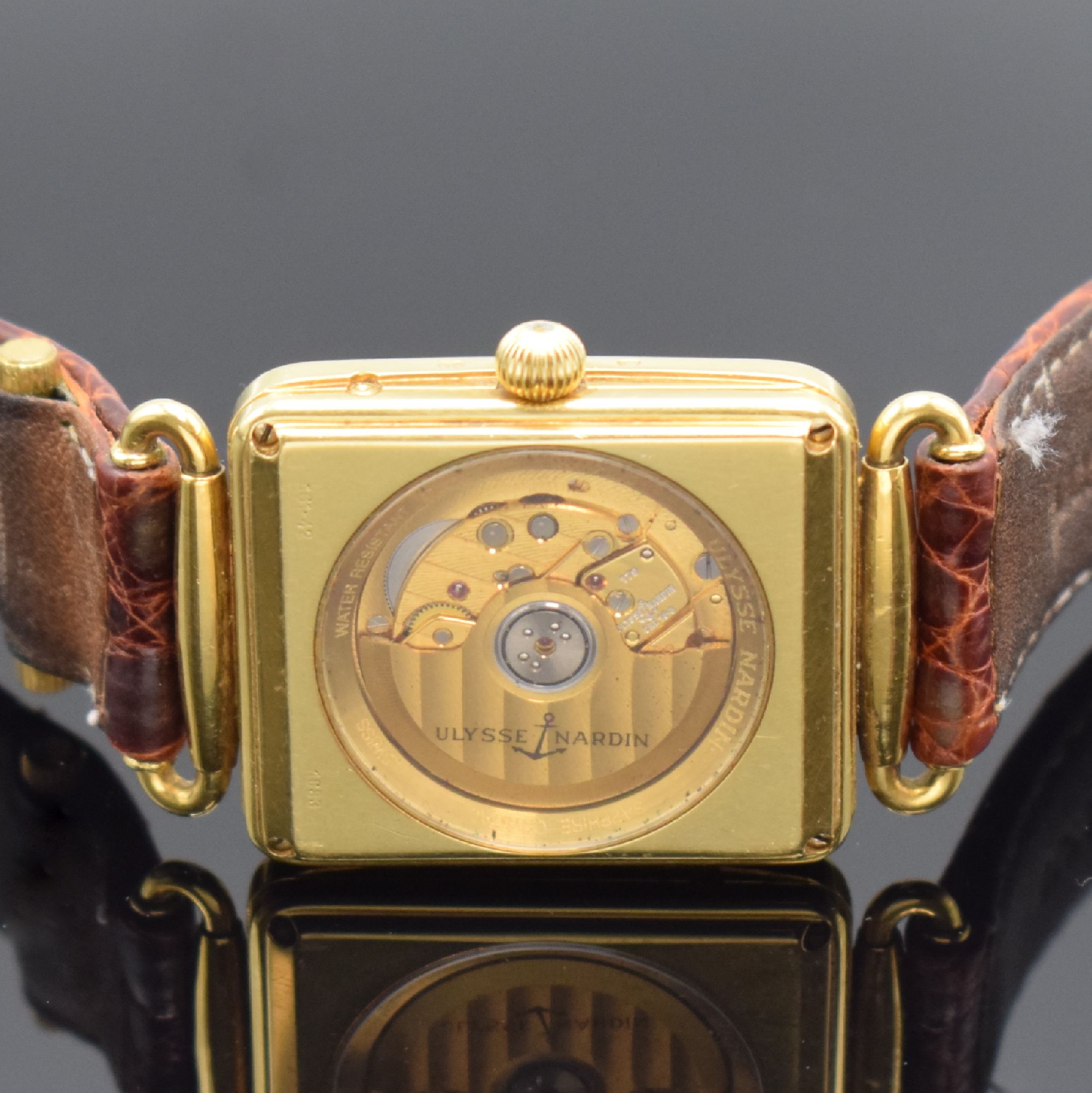 Detail d: ULYSSE NARDIN Michelangelo Armbanduhr mit Vollkalender in GG 750/000, Schweiz lt. orig. Papier verk. 1988, Automatik, schweres beids. vergl. Geh., ...