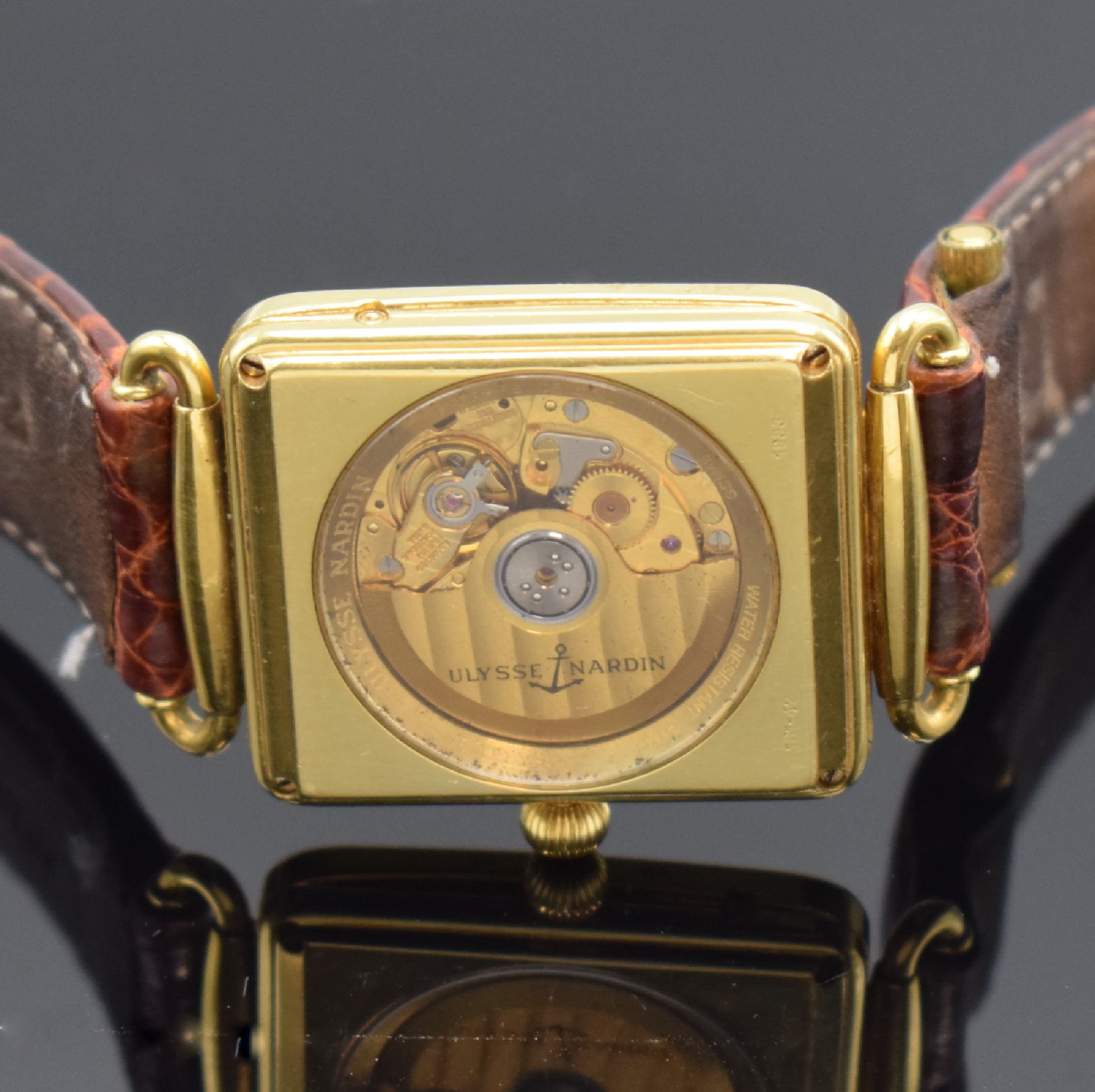 Detail e: ULYSSE NARDIN Michelangelo Armbanduhr mit Vollkalender in GG 750/000, Schweiz lt. orig. Papier verk. 1988, Automatik, schweres beids. vergl. Geh., ...