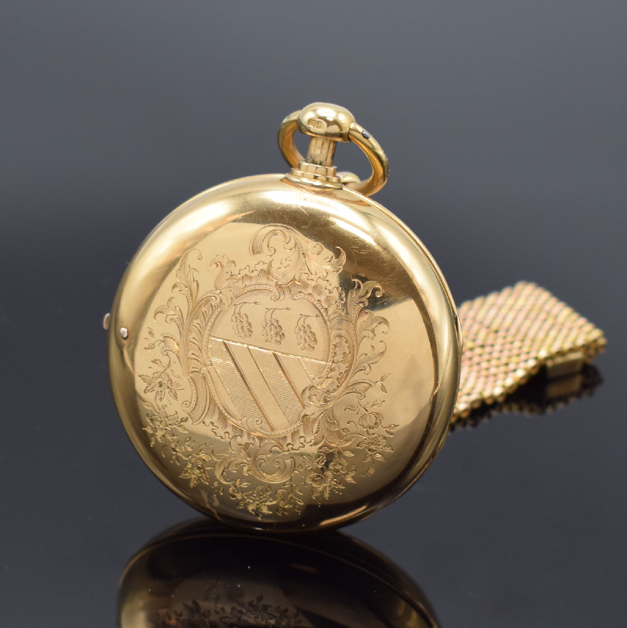 Detail a: ALEX. HARE London sehr schwere Duplex- Taschenuhr mit 1/4-Repetition in RG 750/000, England Hallmark 1815, Schlüsselaufzug, glattes Geh., seitl. ...