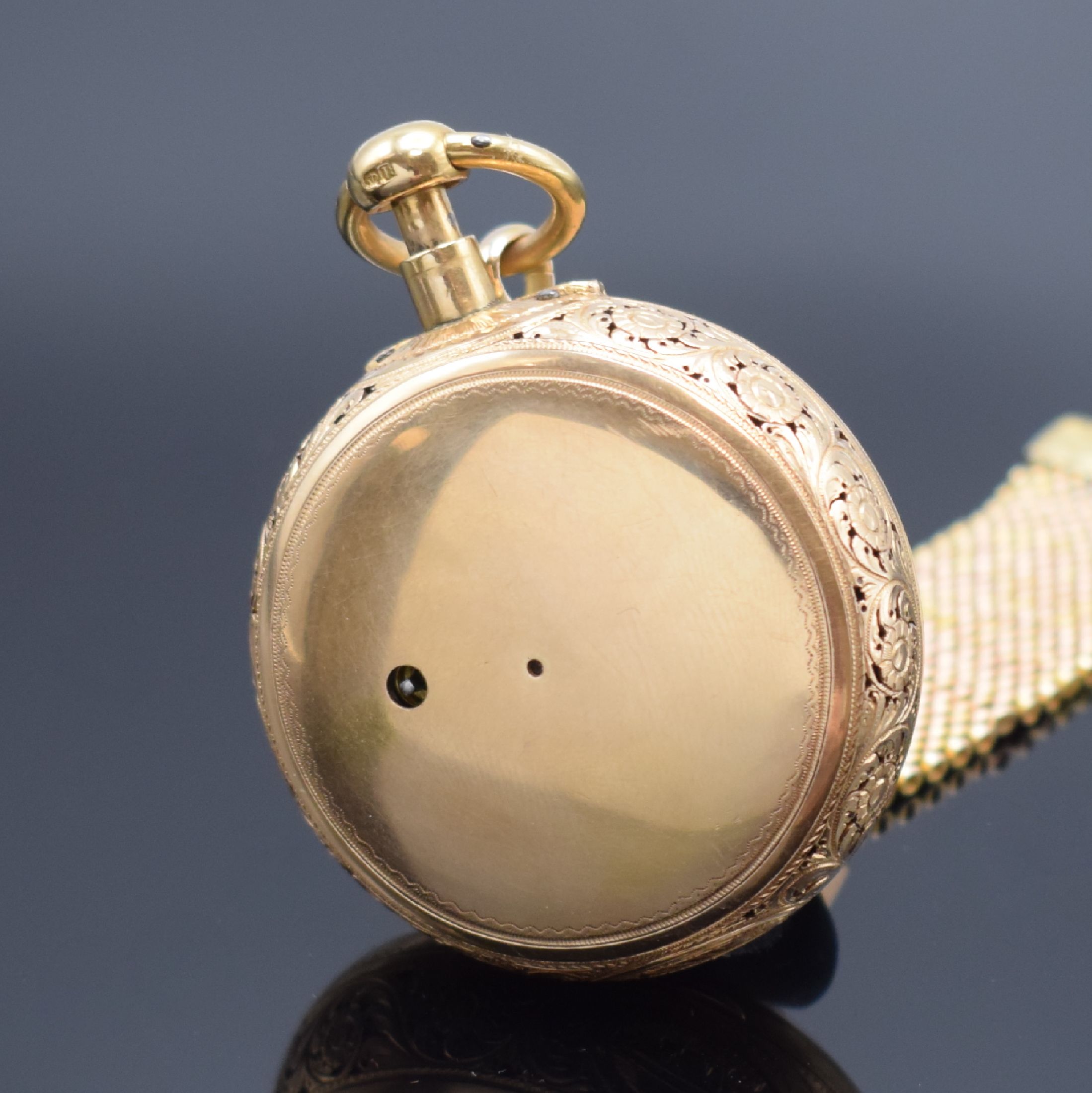 Detail c: ALEX. HARE London sehr schwere Duplex- Taschenuhr mit 1/4-Repetition in RG 750/000, England Hallmark 1815, Schlüsselaufzug, glattes Geh., seitl. ...