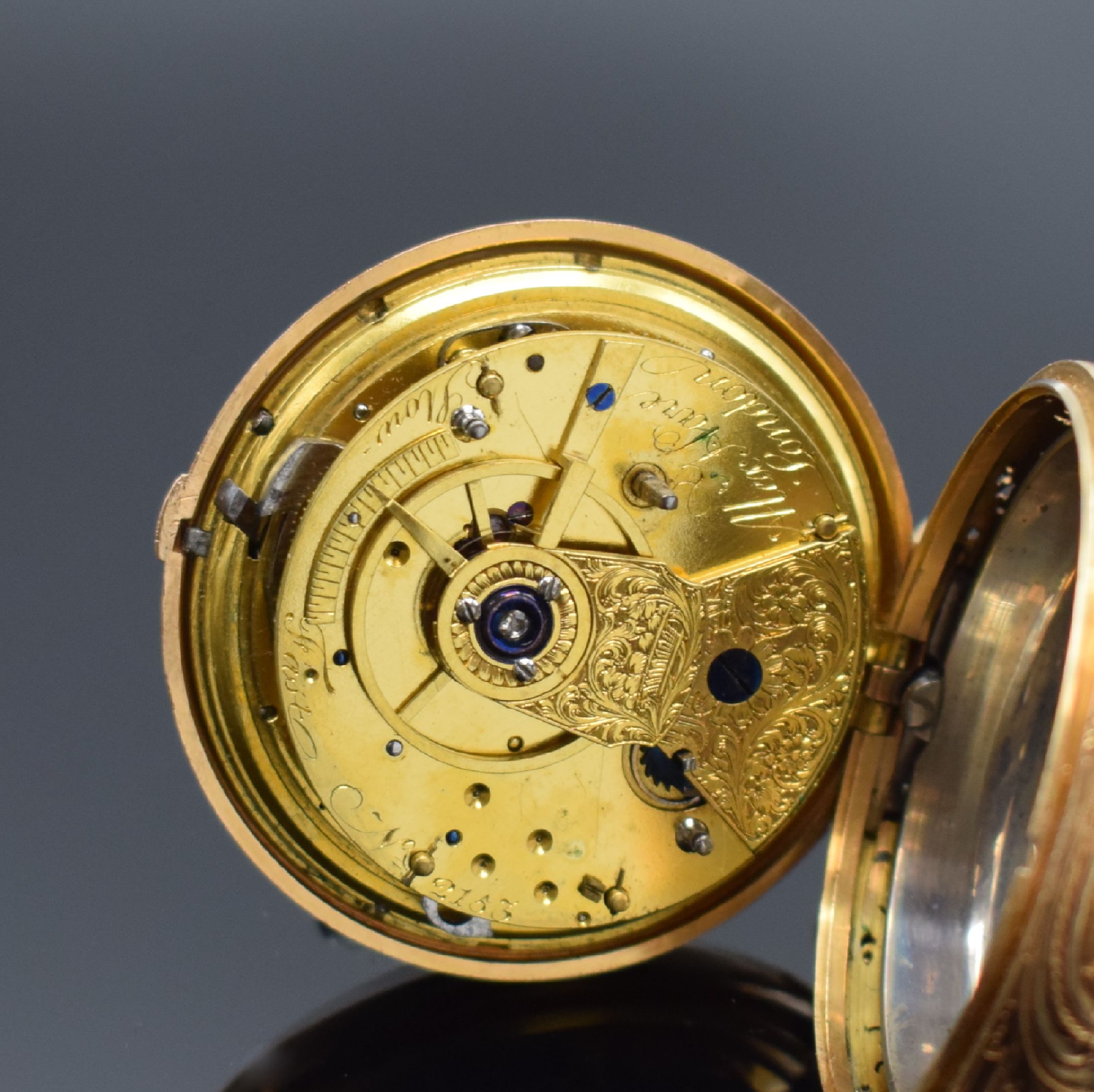 Detail f: ALEX. HARE London sehr schwere Duplex- Taschenuhr mit 1/4-Repetition in RG 750/000, England Hallmark 1815, Schlüsselaufzug, glattes Geh., seitl. ...
