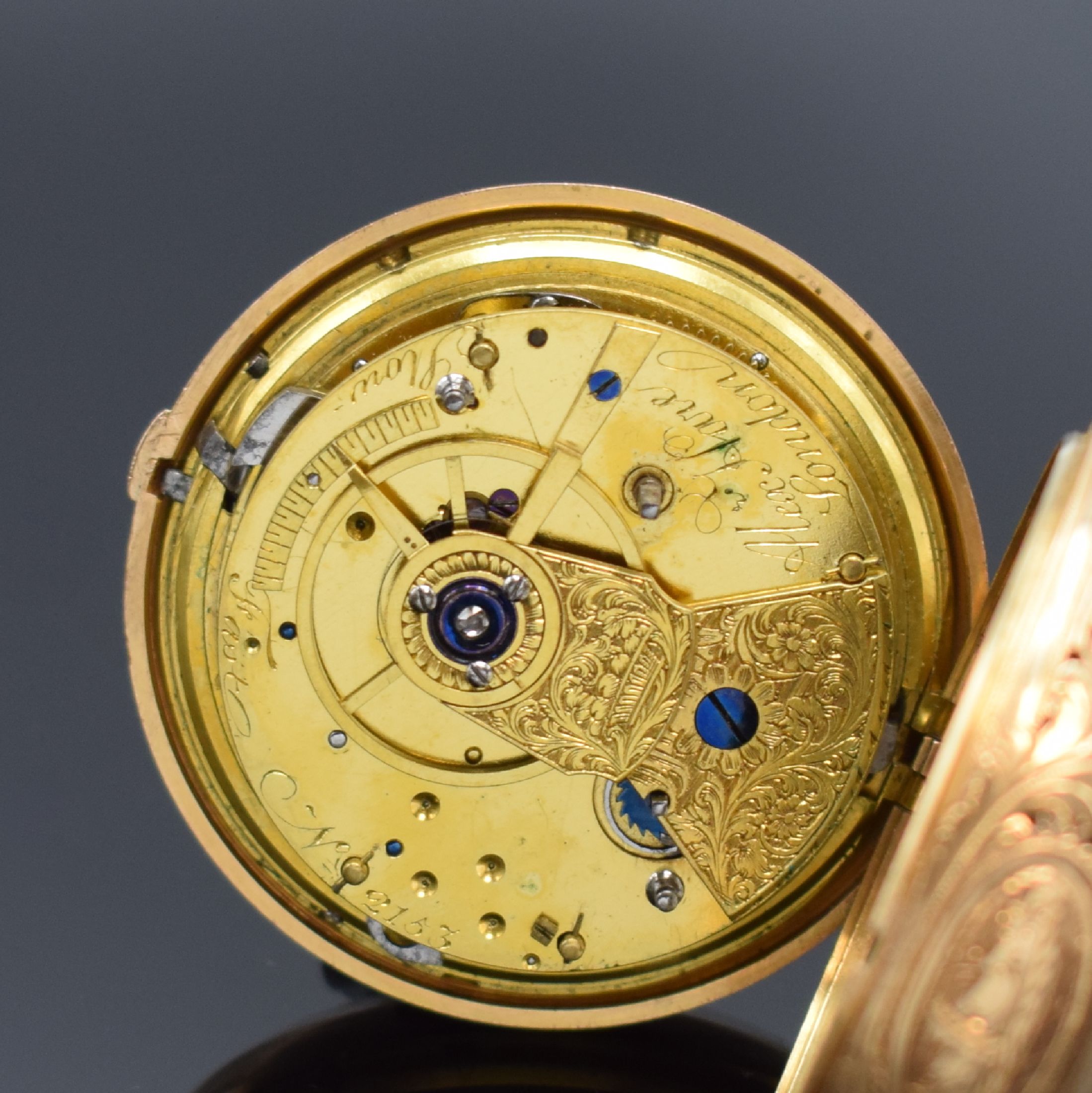 Detail g: ALEX. HARE London sehr schwere Duplex- Taschenuhr mit 1/4-Repetition in RG 750/000, England Hallmark 1815, Schlüsselaufzug, glattes Geh., seitl. ...
