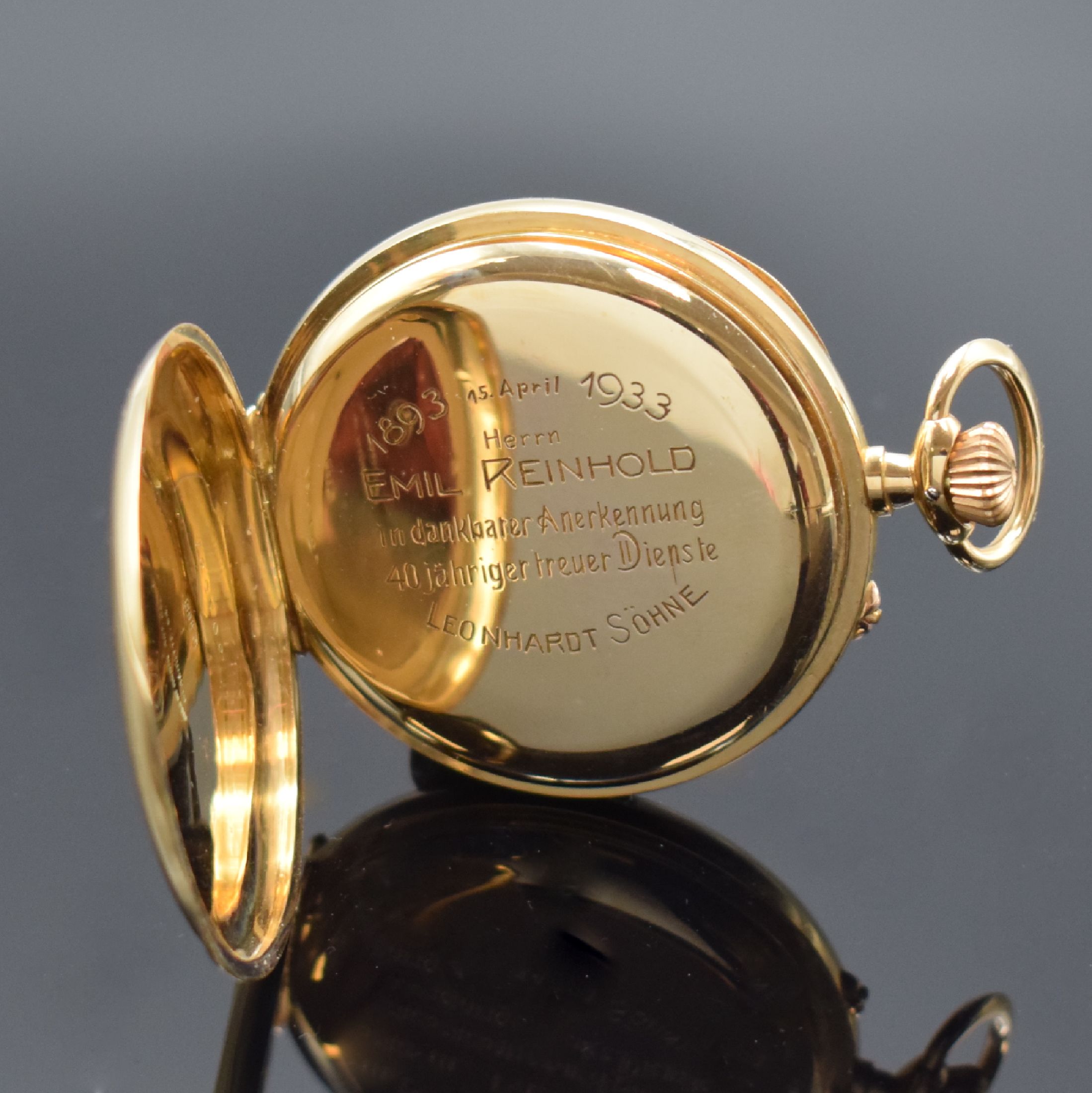Detail c: DEUTSCHE PRÄZISIONS-UHRENFABRIK Glashütte eGmbH offene Herrentaschenuhr in GG 585/000, Deutschland 1930, glattes Geh., verg. Cuv. m. ...
