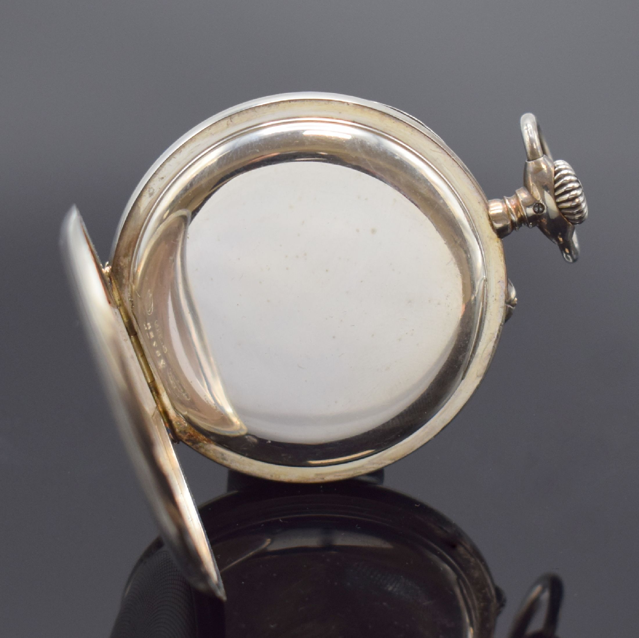 Detail c: A. LANGE & SÖHNE DUF offene Herrentaschenuhr in Silber, Deutschland um 1920, guill. Geh., Goldscharniere, 2-teil. Emailzifferbl., ...
