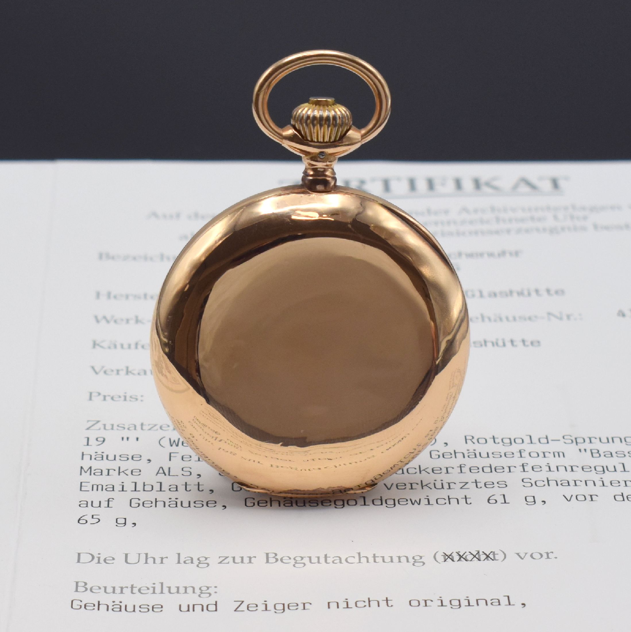Detail b: A. LANGE & SÖHNE 1A Taschenuhrwerk im neutralen RG 585/000 Gehäuse, lt. beil. Stammbuchauszug wurde das Werk im original Gehäuse 1898 an RICHARD ...