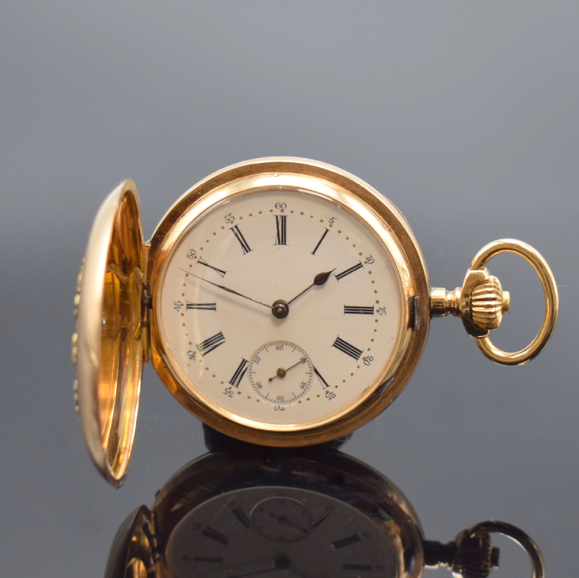 Herrensavonette mit russischem Adler in Roségold 585/000, Schweiz für Russland um 1900, guill. 3-Deckel Goldgeh. dell., Cuv. m. Widmungsgravur, ...