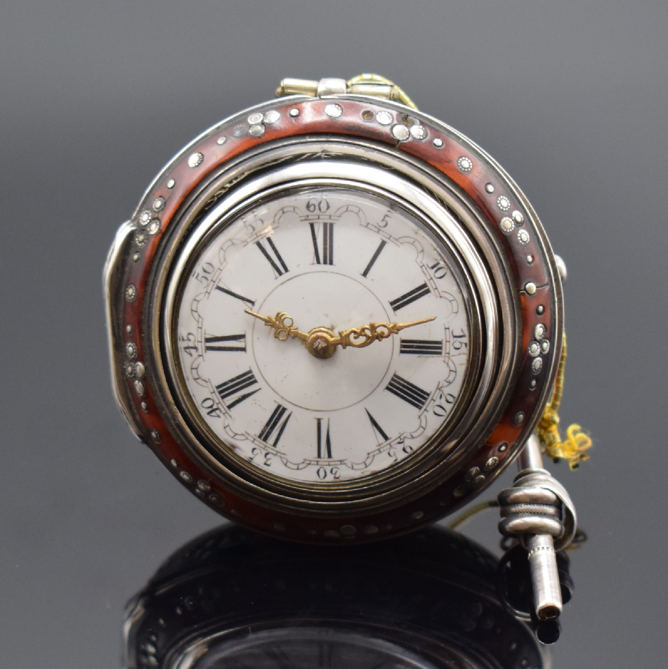 JOSEPHSON London Repousse Spindeltaschenuhr mit 2 Übergehäusen in Silber, London Hallmark 1793, glattes Geh. dell., Repousse- Übergeh. m. ...