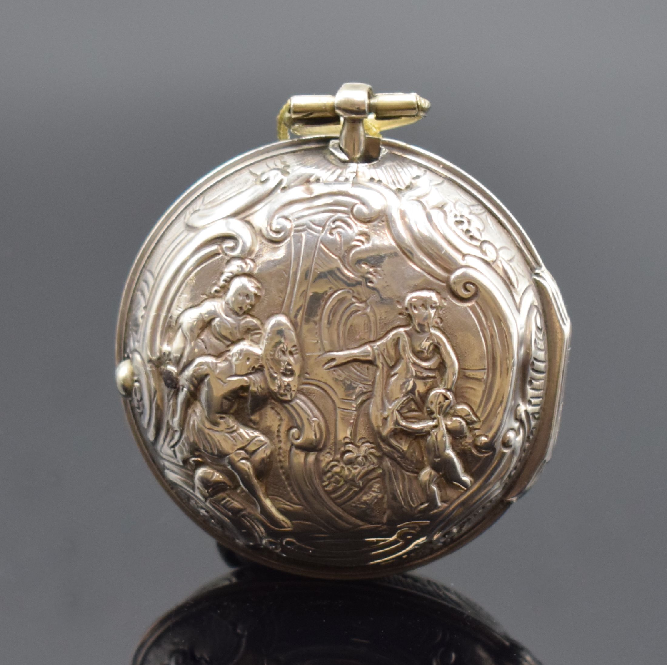 Detail c: JOSEPHSON London Repousse Spindeltaschenuhr mit 2 Übergehäusen in Silber, London Hallmark 1793, glattes Geh. dell., Repousse- Übergeh. m. ...