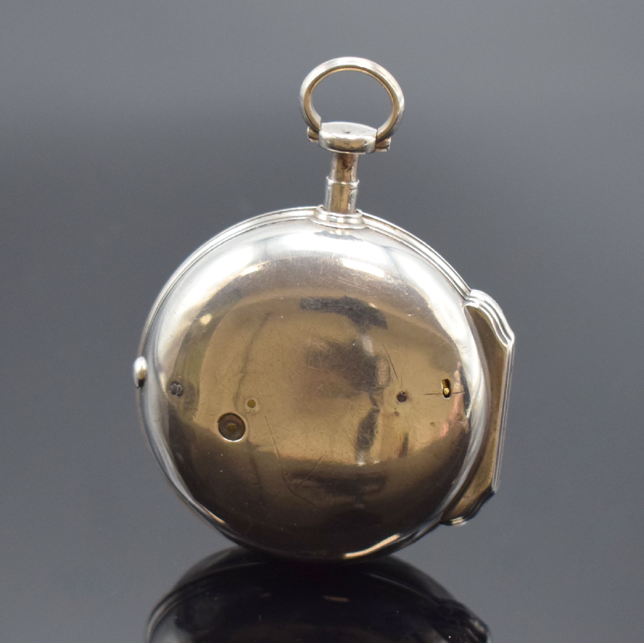 Detail a: JULIEN LE ROY Spindeltaschenuhr in Silber, Frankreich um 1760, glattes Geh. dell., großes Außenscharnier, gold. Kartuschenzifferblatt m. ...