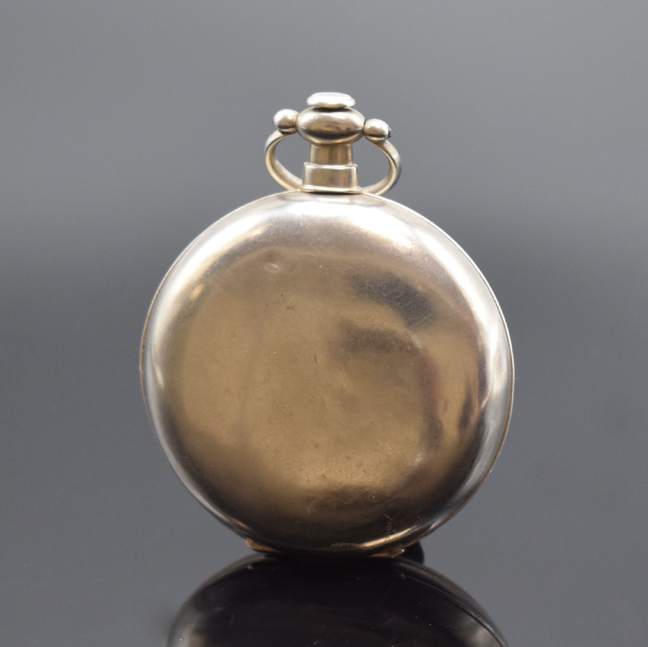 Detail a: LANDRY FRERES & Co. offene Schlüsseltaschenuhr mit Scheinpendel, Schweiz um 1880, glattes Silbergeh. l. dell., rückseitiger Sprungdeckel zu öffnen ...