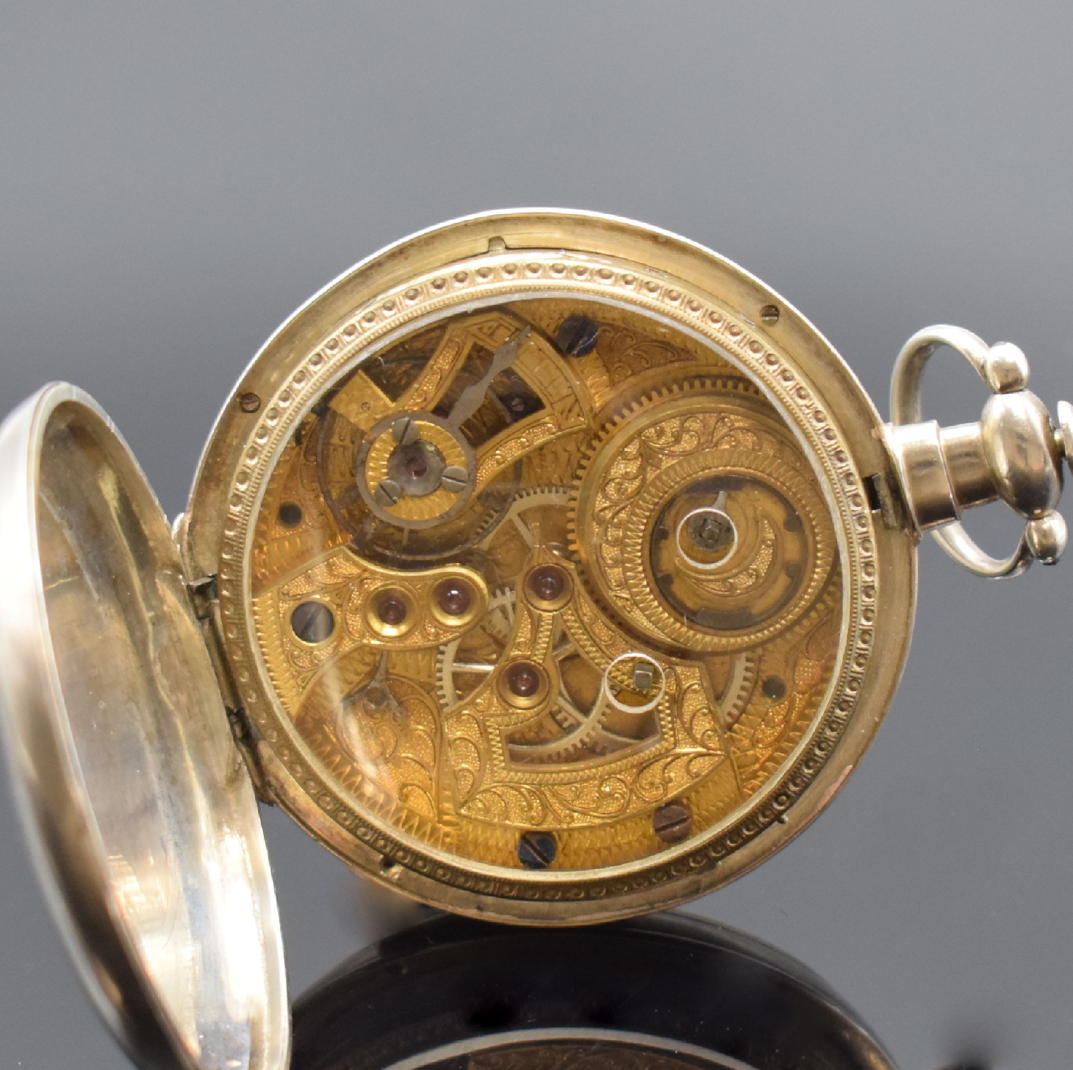 Detail c: LANDRY FRERES & Co. offene Schlüsseltaschenuhr mit Scheinpendel, Schweiz um 1880, glattes Silbergeh. l. dell., rückseitiger Sprungdeckel zu öffnen ...