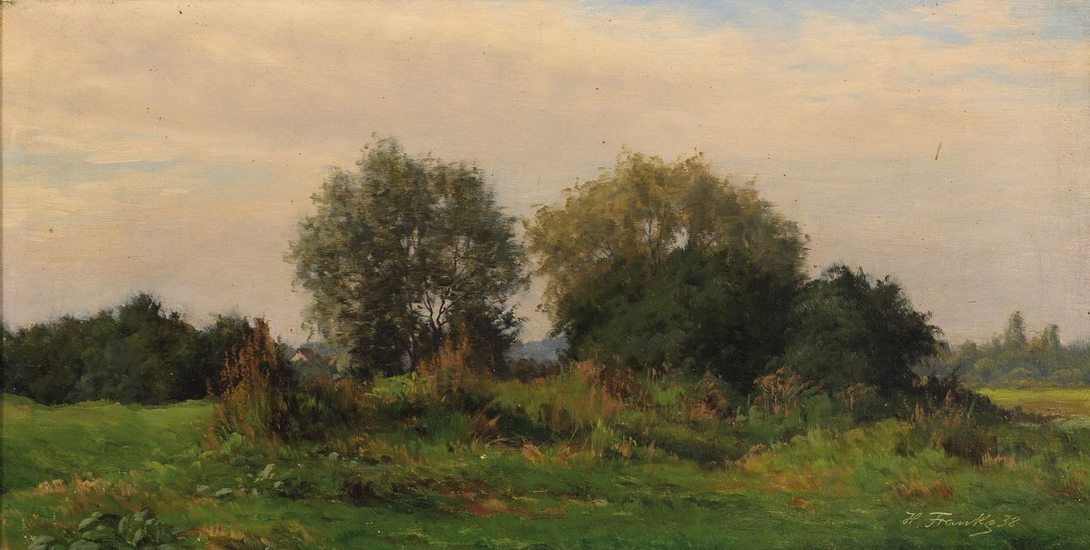 Hanny Franke, 1890 Koblenz-1973 Frankfurt am Main, Herbstliche Landschaft, so rückseitig betitelt, Öl/Lwd, rechts unten signiert und dat. 38, ca. ...