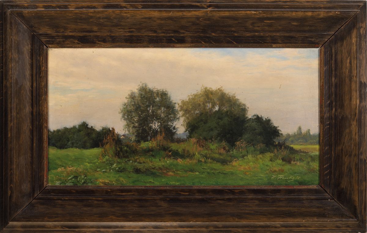 Detail k: Hanny Franke, 1890 Koblenz-1973 Frankfurt am Main, Herbstliche Landschaft, so rückseitig betitelt, Öl/Lwd, rechts unten signiert und dat. 38, ca. ...