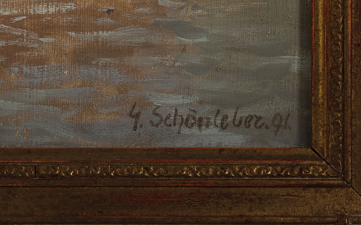 Detail a: Gustav Schönleber, 1851 Bietigheim-1917 Karlsruhe, Studium an dem Akademien München bei A. Lier, später unterrichtete er als Prof. an der Akademie ...