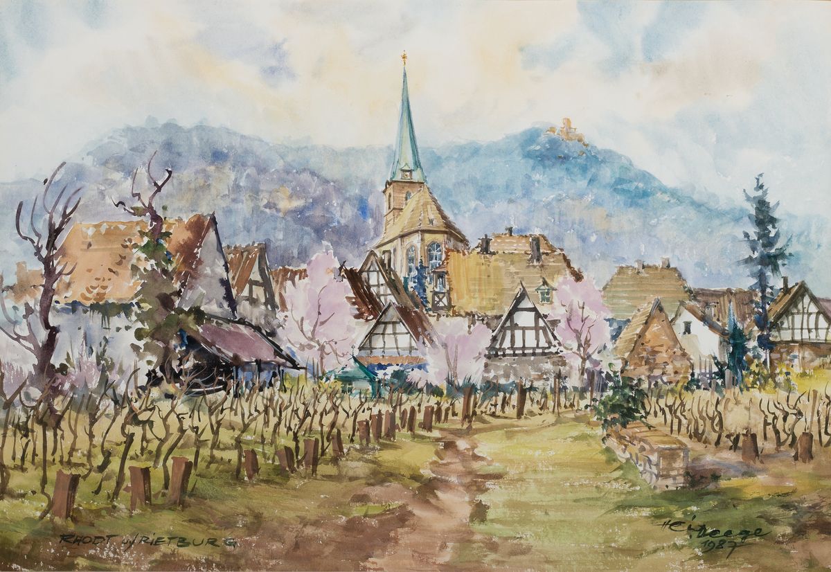 Heiner Deege, 1920-2007 Haßloch, 3 Aquarelle von 1987/88; Siebeldingen, sign. und dat. 1988, ca. 47x63cm, PP, u. Gl., R. ca. 67x82cm; Rhodt u. ...