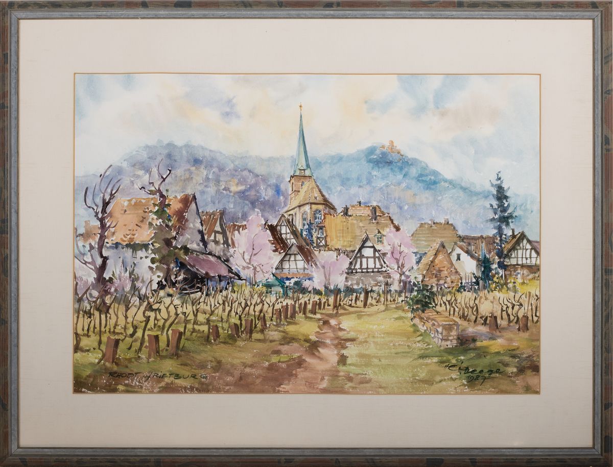 Detail k: Heiner Deege, 1920-2007 Haßloch, 3 Aquarelle von 1987/88; Siebeldingen, sign. und dat. 1988, ca. 47x63cm, PP, u. Gl., R. ca. 67x82cm; Rhodt u. ...