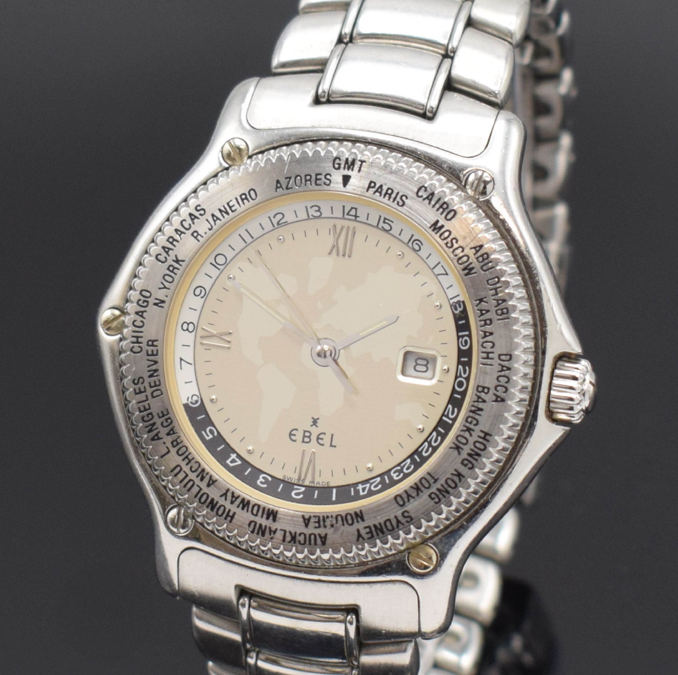Detail a: EBEL Voyager Herrenarmbanduhr mit Weltzeitanzeige Referenz 9124913, Automatik, Edelstahlgeh. inkl. Gliederband m. Faltschl., Boden 8-fach verschr., ...